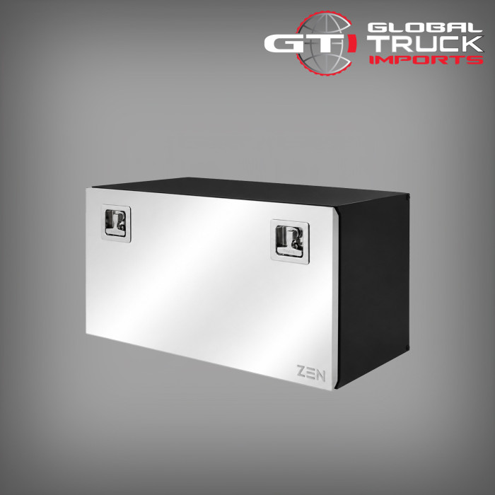 Underbody truck tool box with a low profile truck tool box design for easy installation.