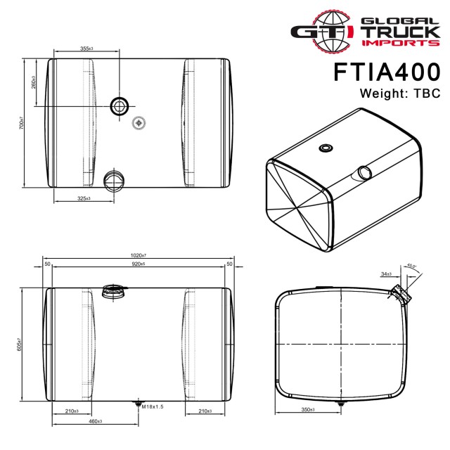 Alloy Diesel Fuel Tank Kit 400 Litre - Isuzu F FX FY Series 2008 On