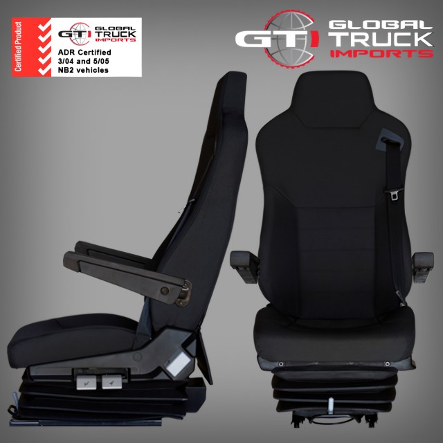 Premium LHD & Passenger Air Suspension Seat With Arm Rests and Seat Belt - Universal 216mm Rails