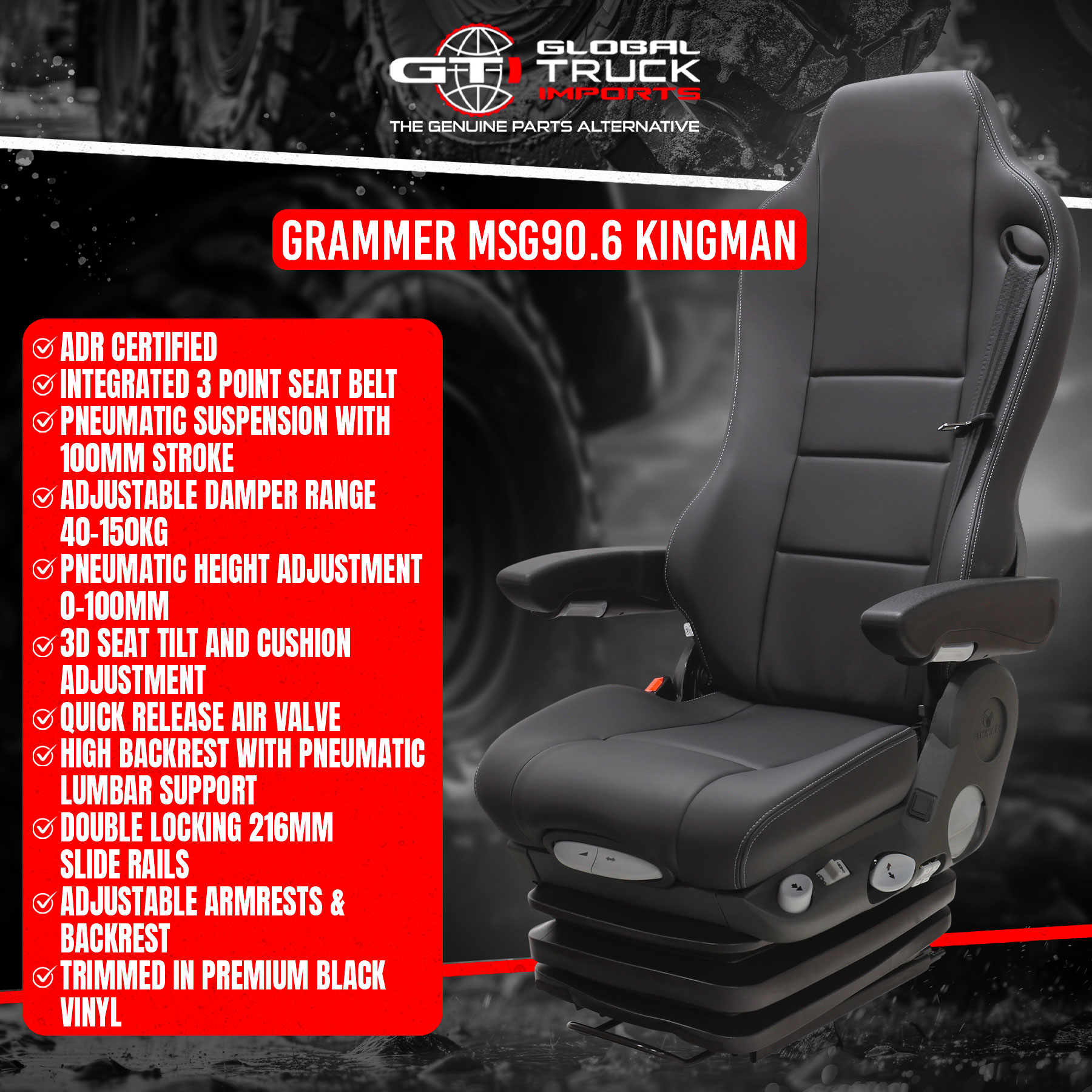 Grammer Seats MSG90.6LH - Air Ride Suspension Seat Features