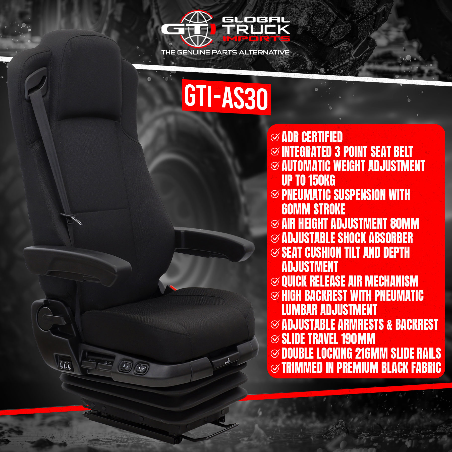 Titan Elite Air Ride Suspension Seat delivers comfort & support for drivers needing reliable air suspension truck seats.