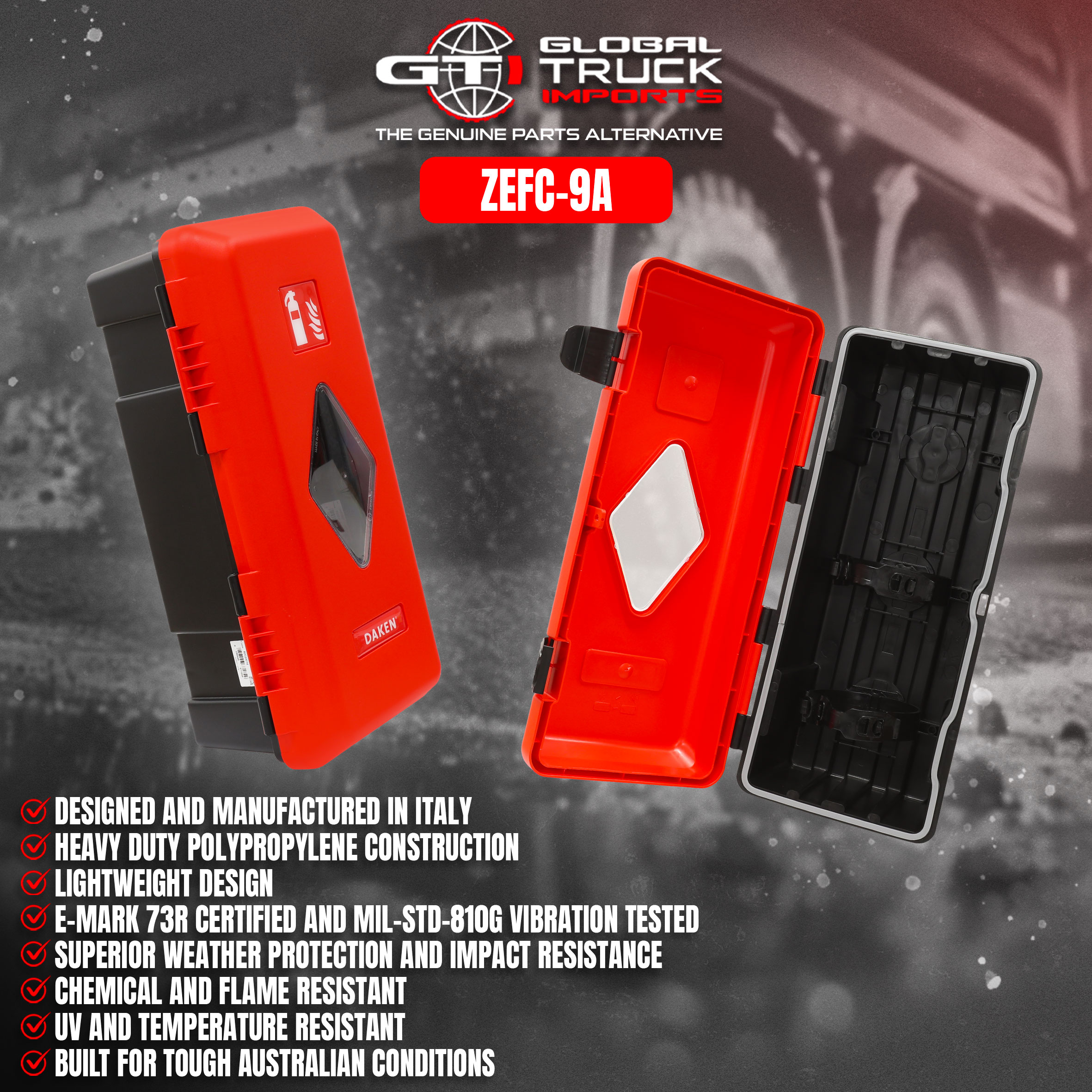 Daken ADAMANT 9kg fire extinguisher cabinet for secure fire extinguisher boxes for trucks.