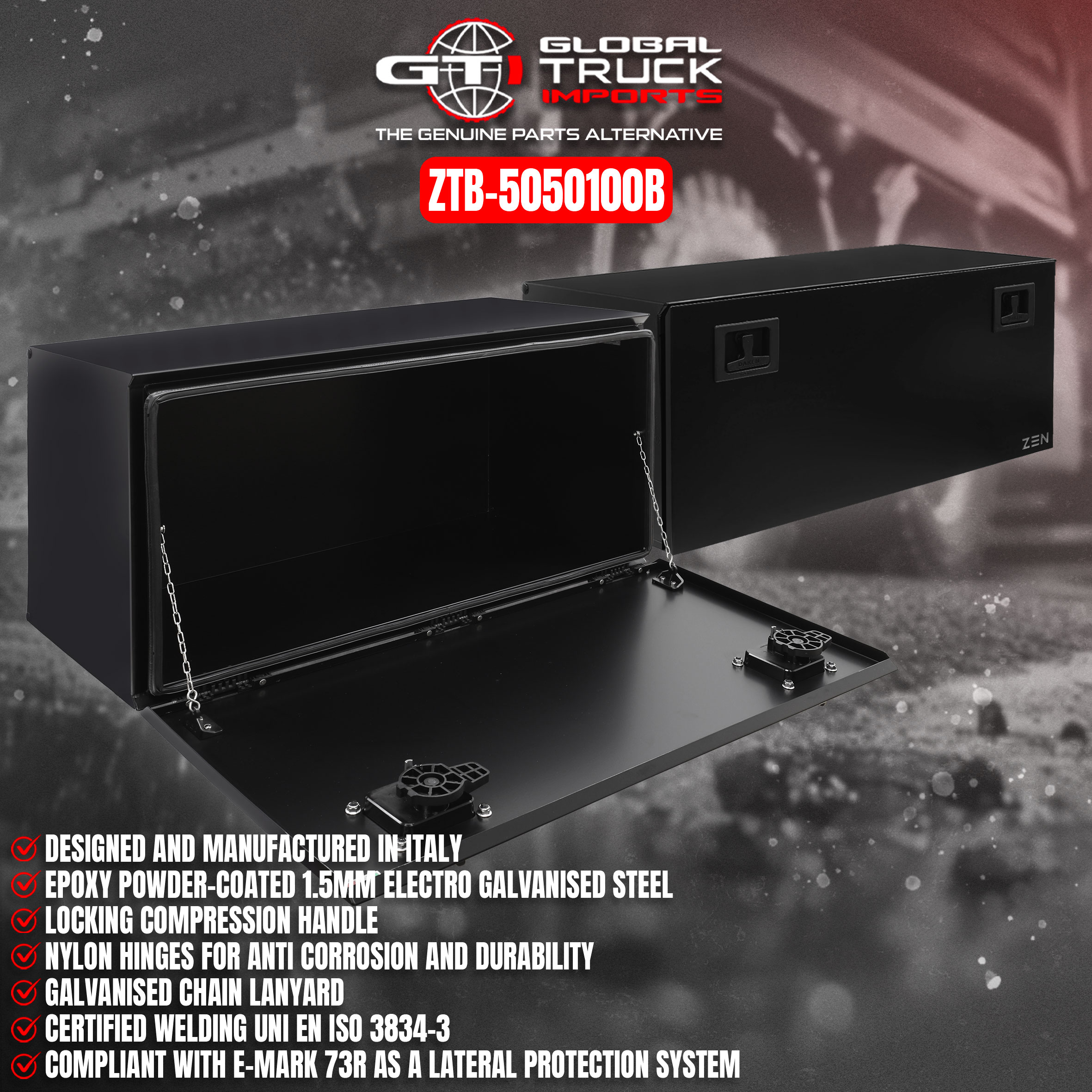 Daken ZEN steel truck tool box for secure truck storage on every job.