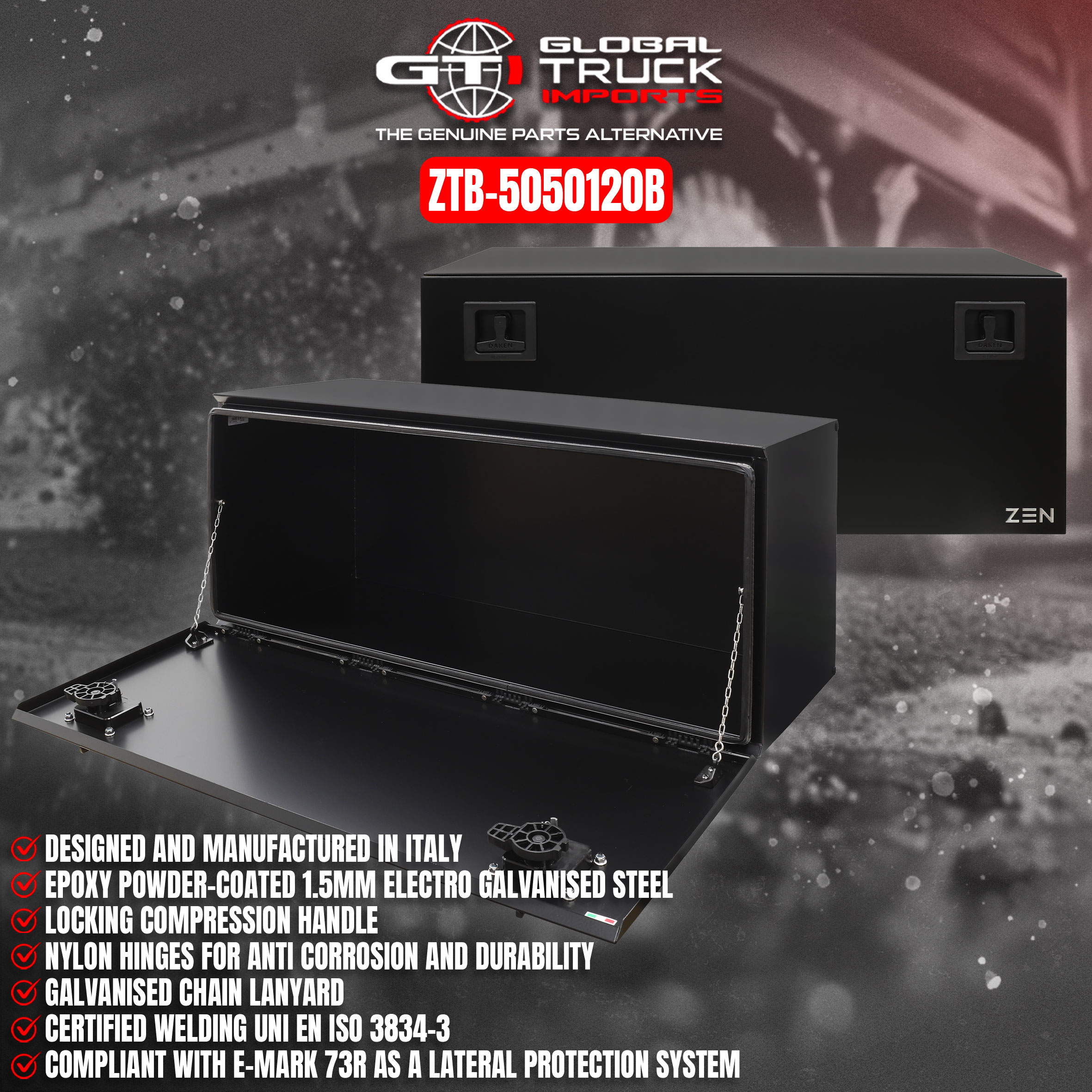 Daken truck tool boxes built for secure storage on hardworking commercial vehicles.