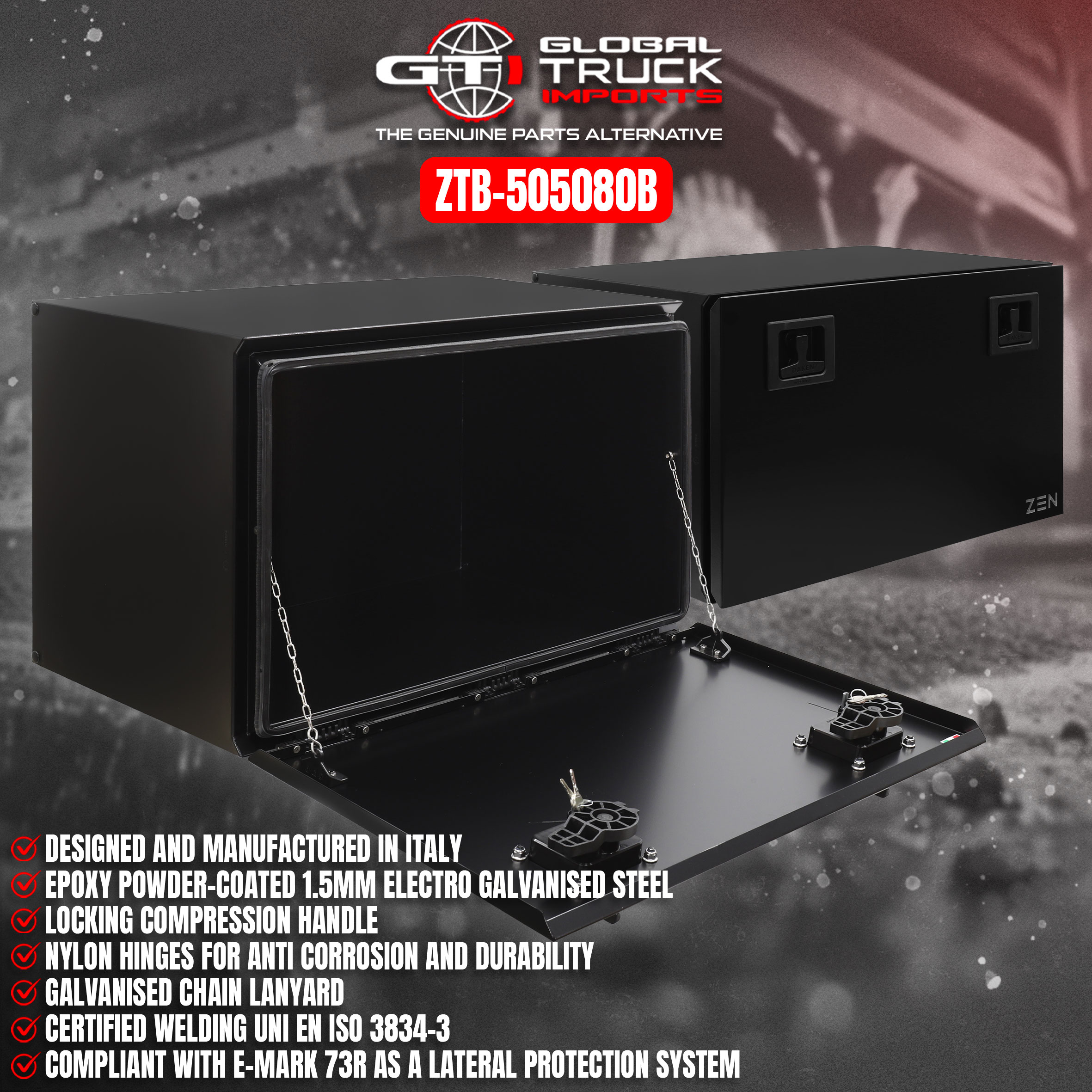 Daken ZEN steel truck tool box for secure heavy duty truck storage box applications.